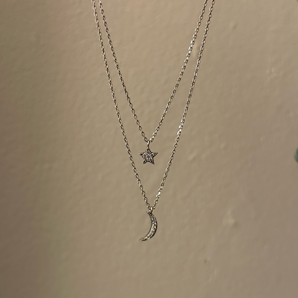 Elegant Silver Star and Moon Necklace
